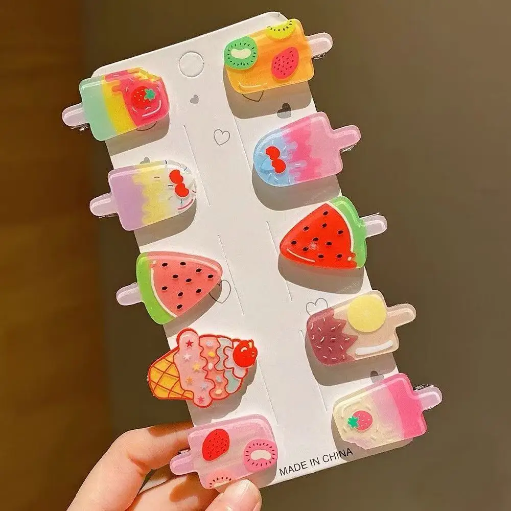 

10Pcs Hair Clips Summer New Hair Accessories Cute Ice Cream Bangs Clip Duck Beak Edge Clip