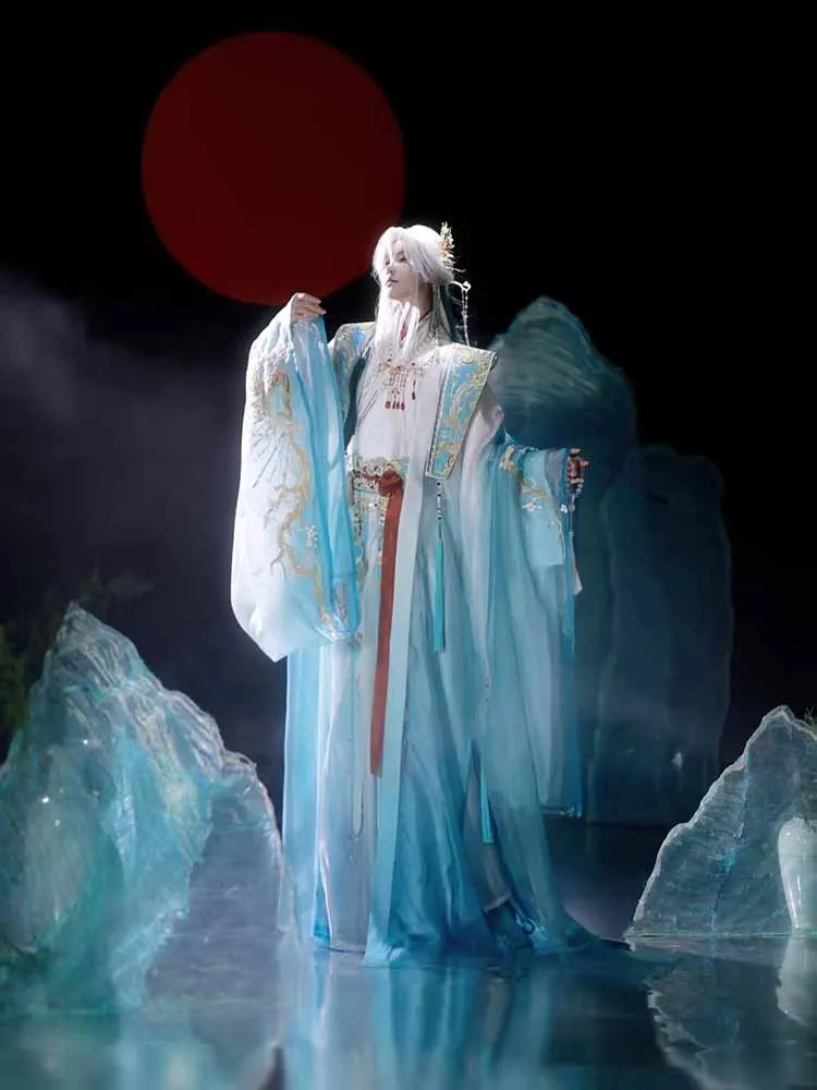 Cinese Intrattenimento Musiche E Canzoni Uomini di Carnevale di Halloween Costume Cosplay Blu e Giallo Gradiente Ricamato Intrattenimento Musiche E Canzoni Tang Abiti Plus Size Per Le Donne