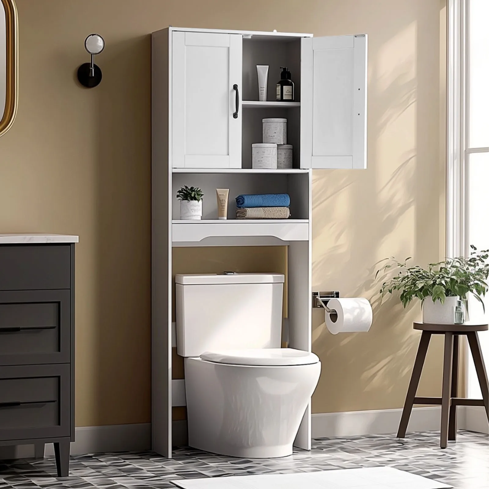 

Over The Toilet Storage Cabinet Bathroom with Adjustable Shelf 65 H Space Saving Vertical Organizer for Small Bathrooms