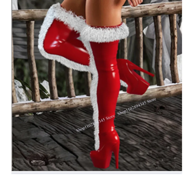 Blue Fur Over Knee High Boots Thin High Heel Pointed Toe Fashion Sexy Cool 2024 Winter Big Size Woman Shoes Zapatillas Mujer