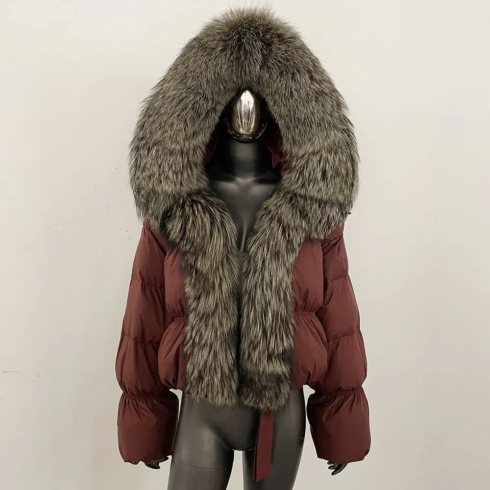 Женская зимняя куртка-пуховик из натурального меха, натуральный толстый теплый свободный белый утиный пуховик, парка с воротником из натурального меха лисы, пуховик