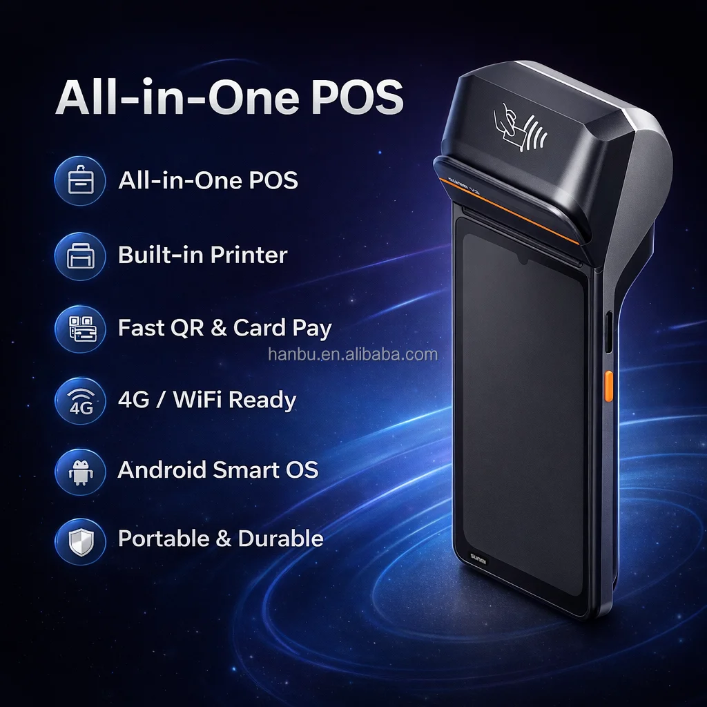 

Sunmi V3 Plus Smart Card Reader Payment Terminal Touch Screen Portable All-in-one Android Emv Chip NFC Mobile POS Systems