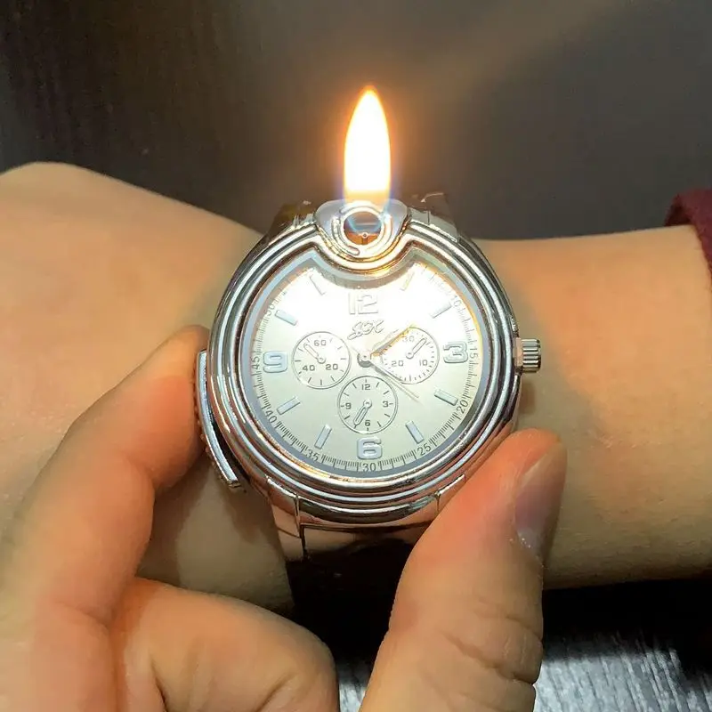 Metal Gas Watch Lighter Refillable Gas Portable Outdoor Windproof Lighter, Fashionable Cool Personality Creative Smoking Gifts