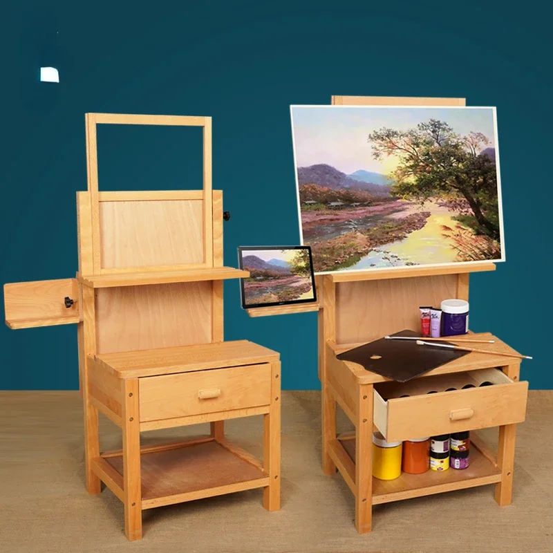 For Beech multifunctional integrated lifting drawer easel painting table Art students sketch and copy special solid wood sketch