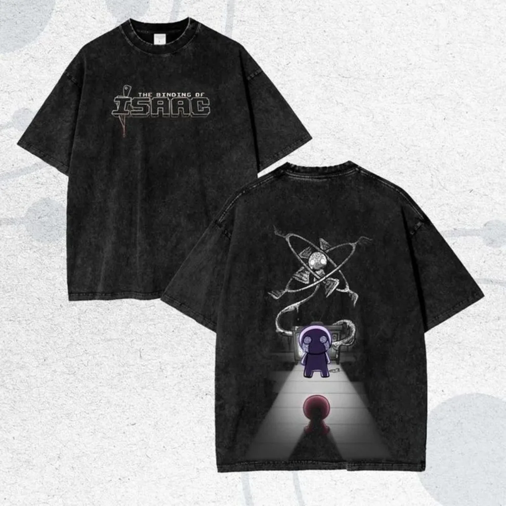The Binding of Isaac Indie Game Graphic T-shirt Vintage Washed Game Merch Harajuku Unisex Oversized Cotton Short Sleeve Tee Tops