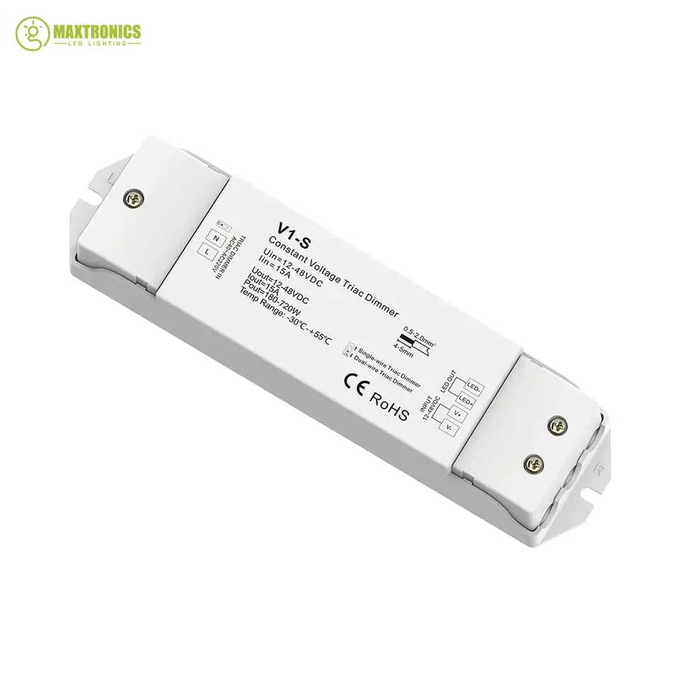 V1-S Constant Voltage Triac Dimmer 12V 24V 36V 48V DC Push Dimming AC40V-220V for S1-B KS RF LED Strip Light CV Triac LED Dimmer