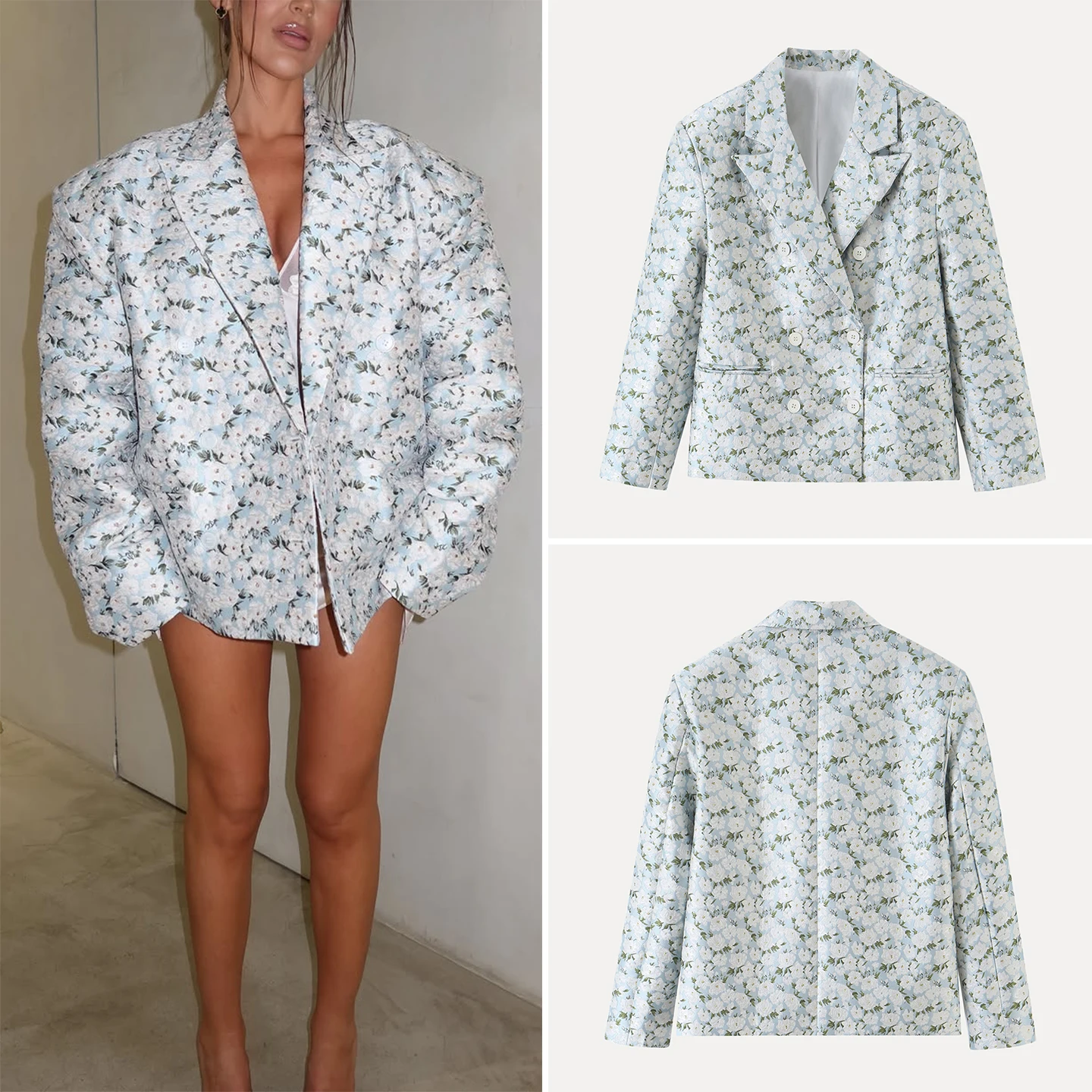 Fashionable Wide Shoulder Suit Jacket Women's Autumn 2026 New Arrival Texture Embroidery Collar Alluring All Rounder Outerwear