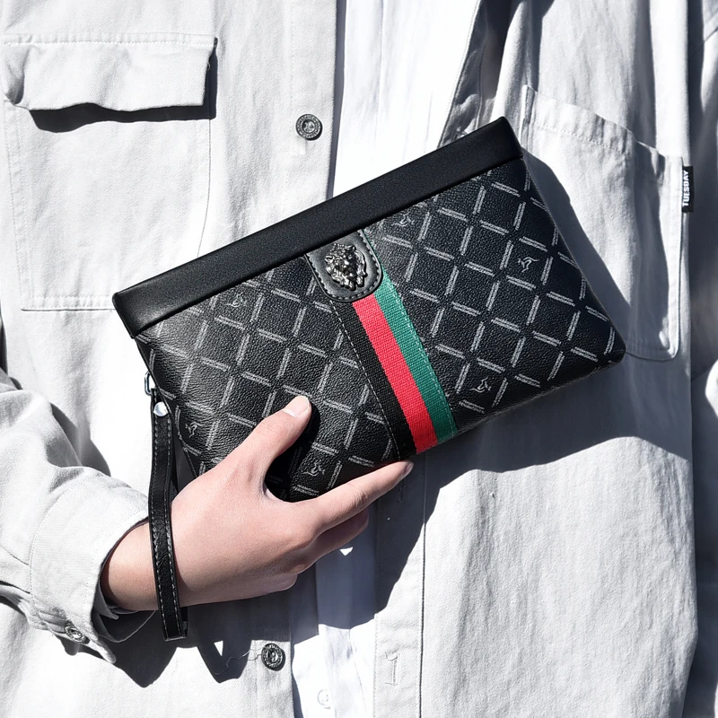 Luxury nae Men Striped checkered Clutches Bags Man Wallets Envelope Bag Purse Male Phone Bags Designer Men Bags Wristlets Bags view 6