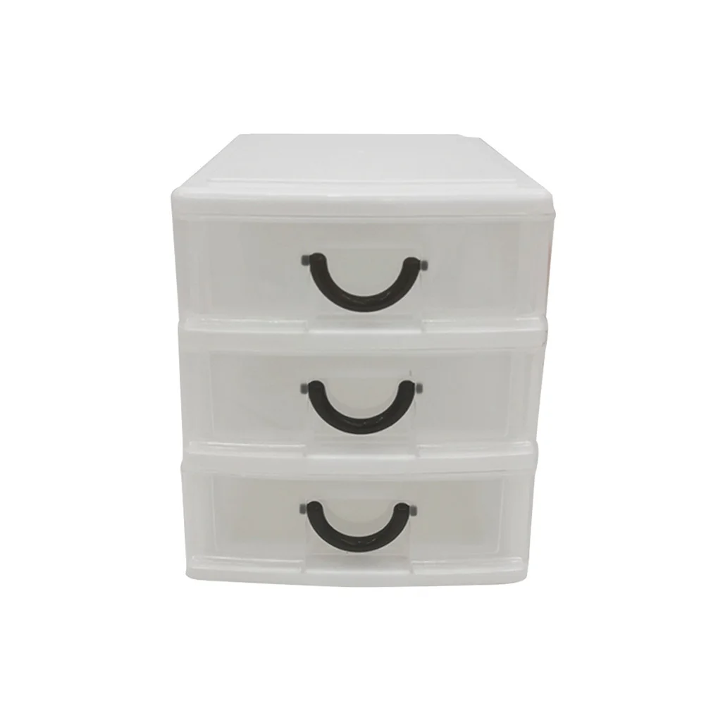 صندوق تخزين مكتبي مكون من 3 طبقات باللون البيج، منظم درج بلاستيكي شفاف، حامل مجوهرات، حاوية سطح المكتب، مكتب منزلي