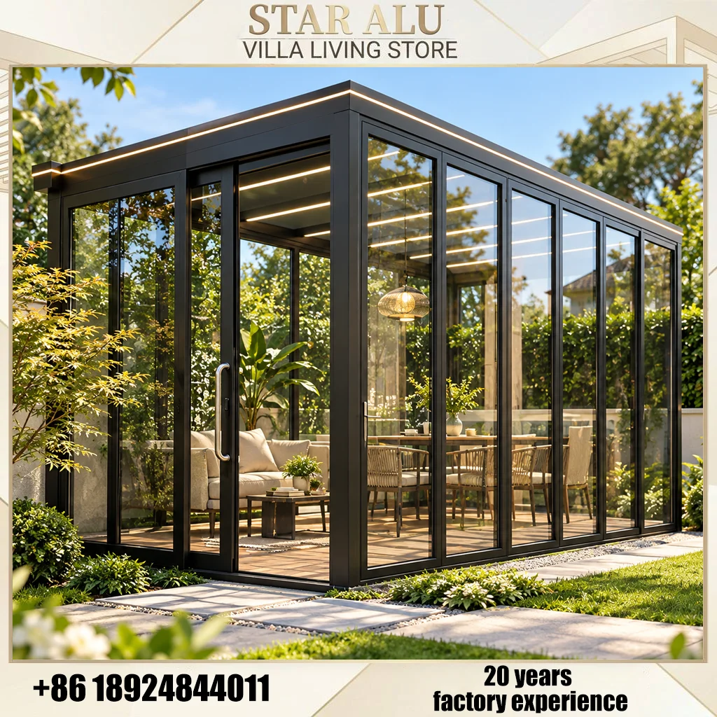 Custom Aluminum Sunroom Glass Patio Enclosure Waterproof Outdoor Garden Room with Sliding Windows for Villa Terrace