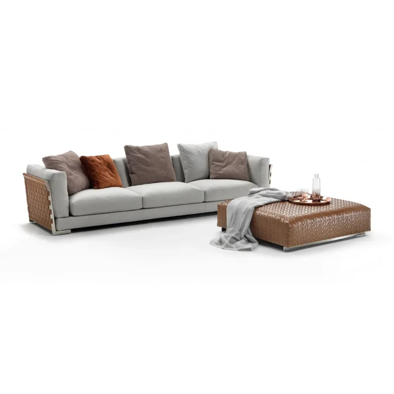 

Steel frame woven sofa Italian, light luxury leather fabric sofa