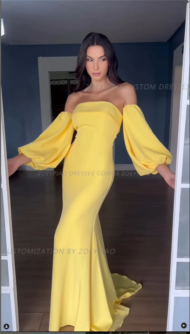 Yellow Long Mermaid Custom Prom Dress فساتين للحفلات الراقصة Full Sleeves Formal فستان Occasion Evening Gown Dresses فساتينn