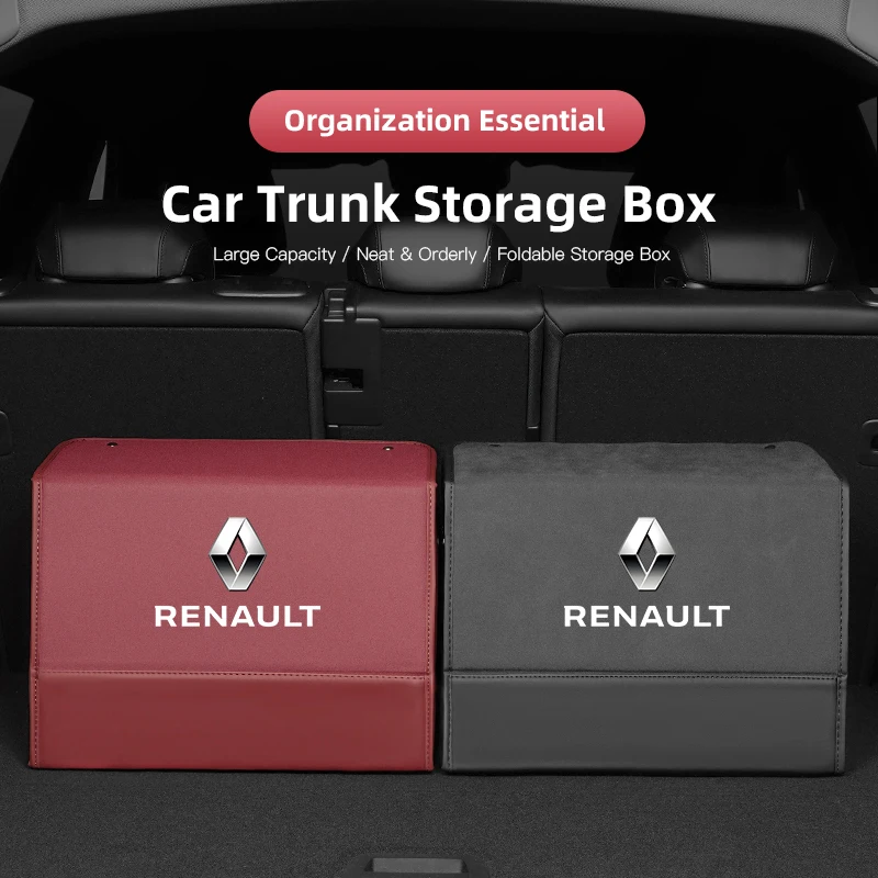 

2026Fashion New style Car Suede Leather Trunk Storage Box For Renault RS Megane 2 3 4 Trafic Scenic 2 Clio Captur Twingo QM6