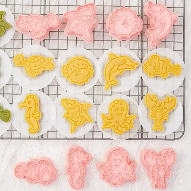 8pcs/set Marine Organism Shape Cookie Cutters and Fondant Embosser 3D Underwater World Cake Decoration Baking Tools Kitchen Tool