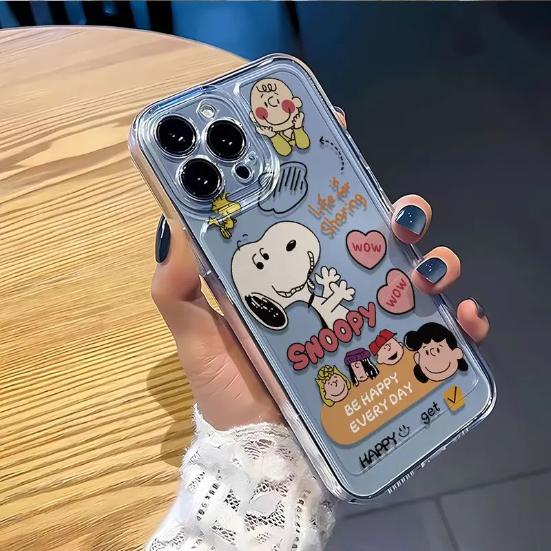 Snoopy and Marcy Family Phone Case For Iphone 16 15 14 13 11 12 Pro Max XR XS 7 8 Plus Y2K Hand Rope Soft Silicone Cover