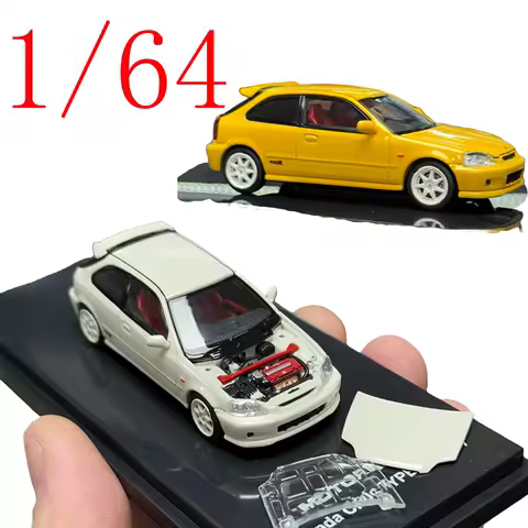 Motorhelix Diecast 1/64 Scale Honda Civic Type R EK9 Sports Car Model Alloy Honda Civic Open Lid Model Collectible Ornament