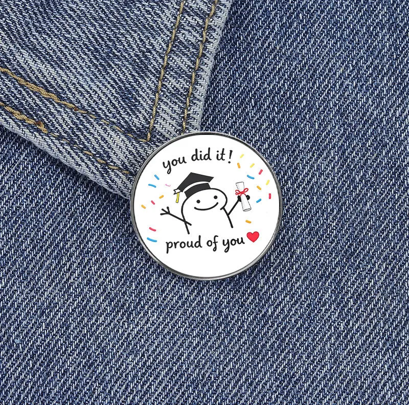 Lapel Pins You Did It Inspirational Text Pin Graduation Theme Cartoon Badge Book Bag Decoration Brooch Enamel Pin Brooches