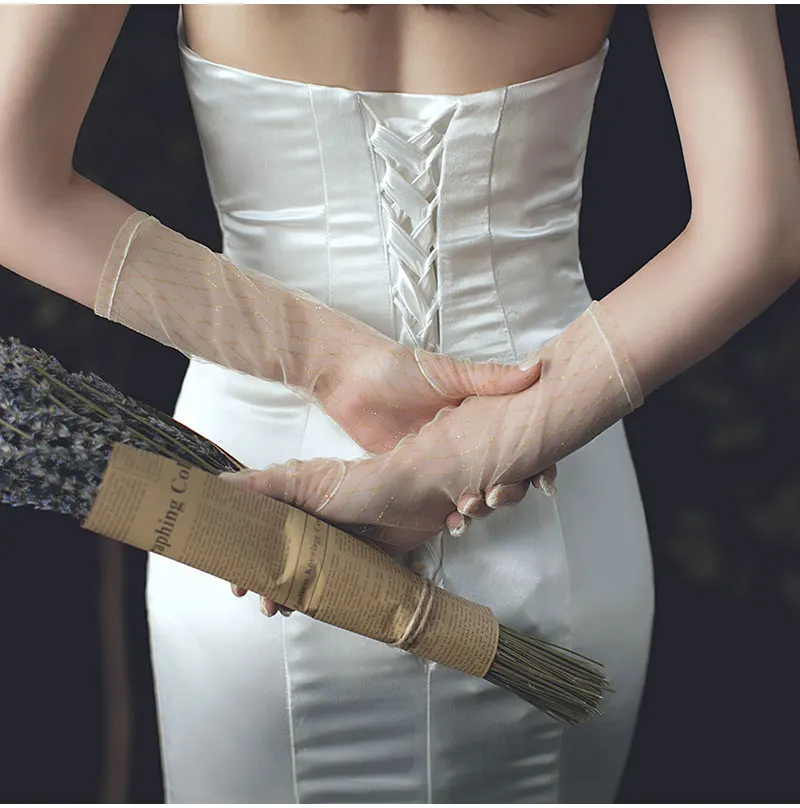 Sarung tangan jala pengantin wanita pernikahan sarung tangan untuk pesta Halloween sarung tangan pengiring pengantin Opera sarung tangan tipis sarung tangan panjang akcesoria urna lubne