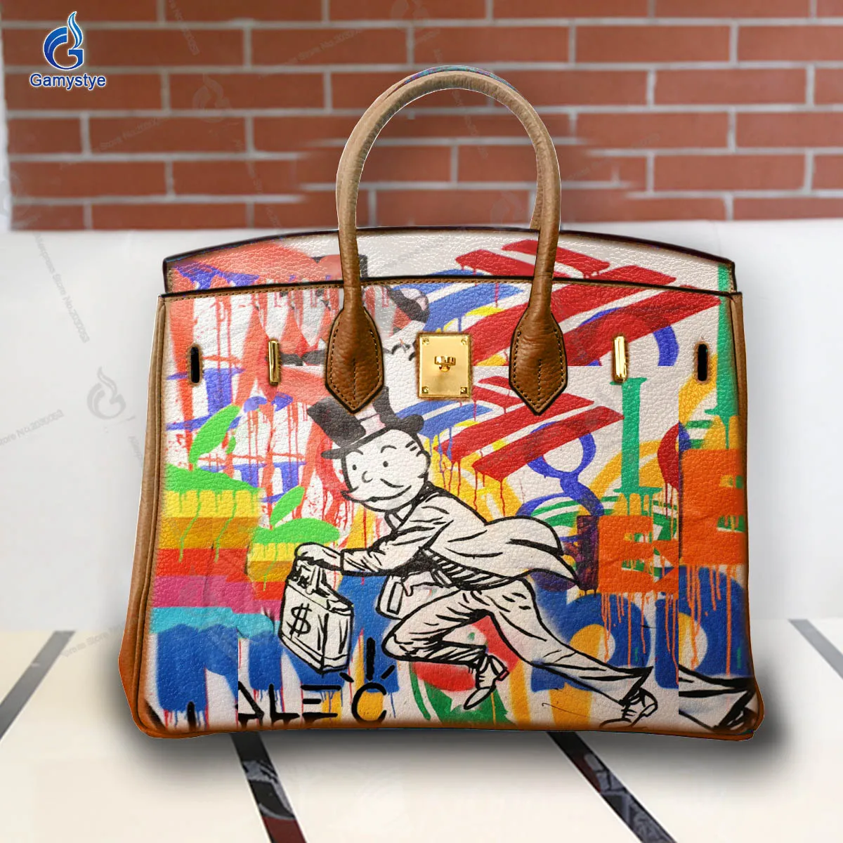 Art Hand-Painting Running Man  Customize Totes Genuine Leather Women Bag Messenger Crossbody Handbags Unique personality Fashion