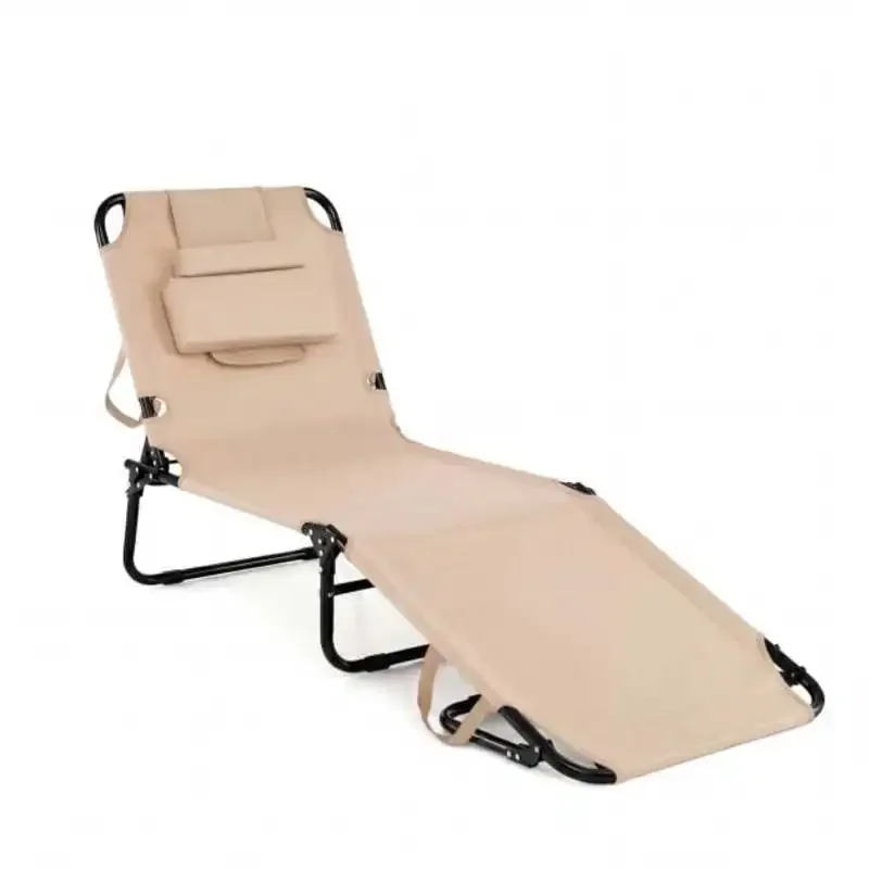 

Folding Face Down Tanning Chair with Face Hole 3 Removable Pillows-Beige