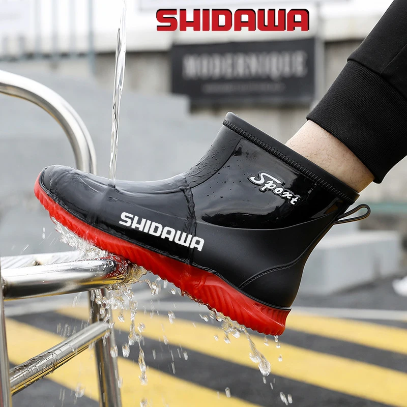 Men's Summer Waterproof Fishing Rain Boots Work Non-slip Kitchen Water Boot Fashion Mid Tube Thickened Warm Fishing Rubber Shoes