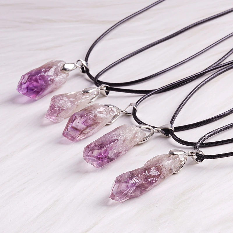 

15pcs Raw Ore Amethyst Rough Pendant Irregular Purple Crystal Mine Quartz Necklaces Jewelry for Women Men