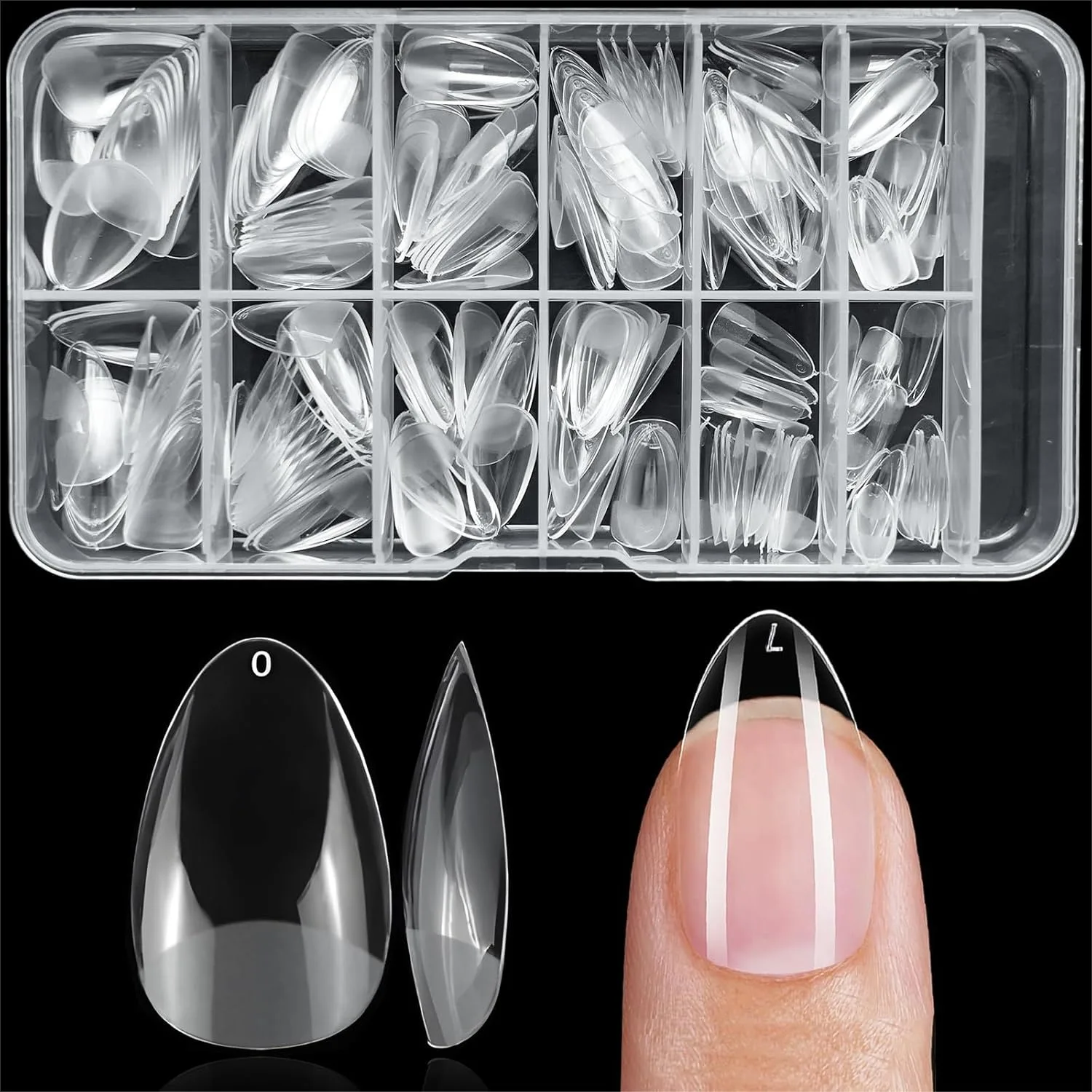 

240Pcs Almond Gel Nail Tips Short Clear Acrylic Nails for Press on Nails, 12 Sizes Full Cover Soft Gel False Nails Extension