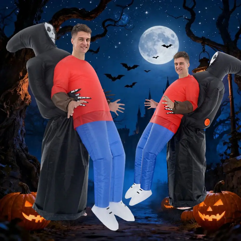 Costume gonflable de Grim Reaper pour adulte, noir, pour Halloween, fête costumée, jeu de rôle, farce, performance du Jour des Morts