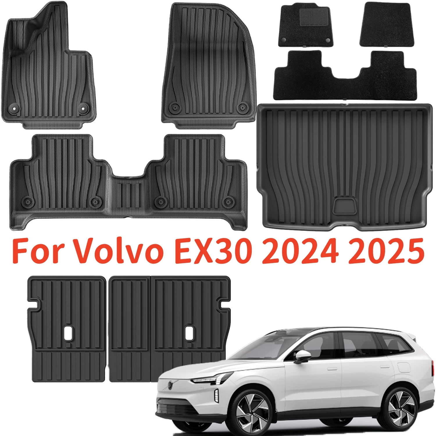 

For Volvo EX30 2024 2025 Left & Right Hand Drive TPE Floor Mats Trunk Mat, All Weather Waterproof Cargo Liner
