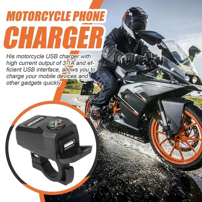

USB Charger For Motorcycle ATV USB Port For Phone Waterproof Motorcycle USB Quick Charger With Compass For All Phone Tablet GPS