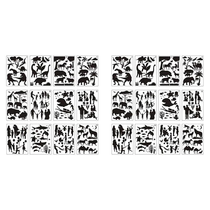 WOWFU-24Pcs Mandala Painting Templates Perfect Animal Drawing Stencils Hollow Board For DIY Painting Art