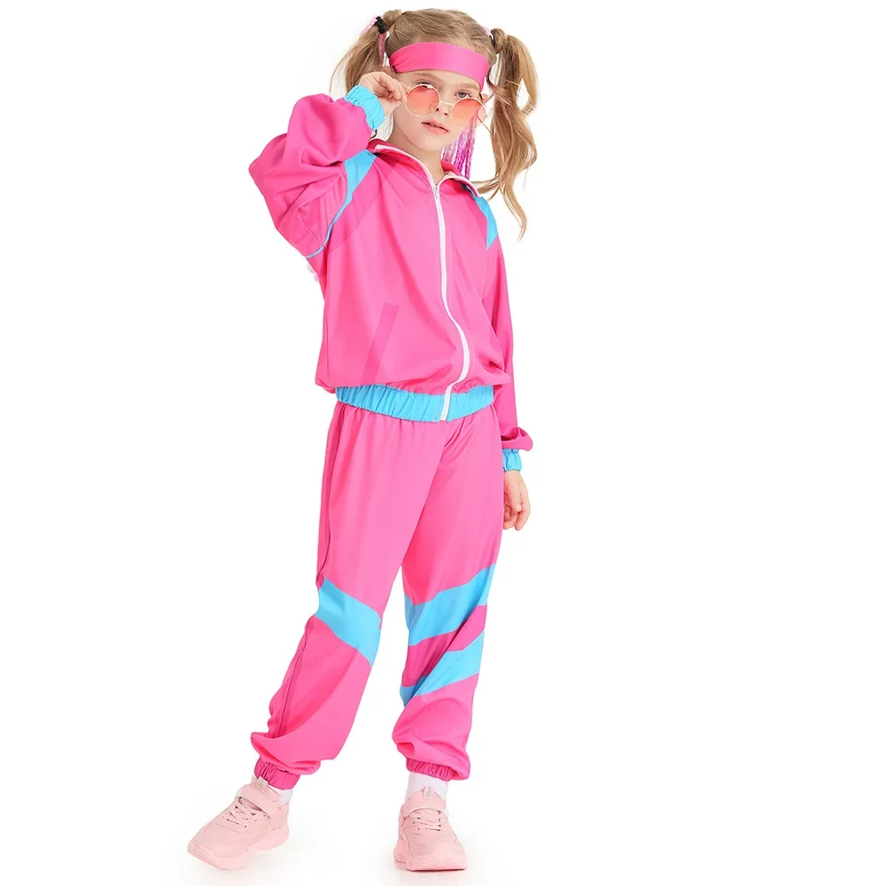 

Halloween Fantasy Stage Costume Children Boys Girls Retro 70s Rock Disco Party Hippie Cosplay Uniform Kids Dance Tracksuit