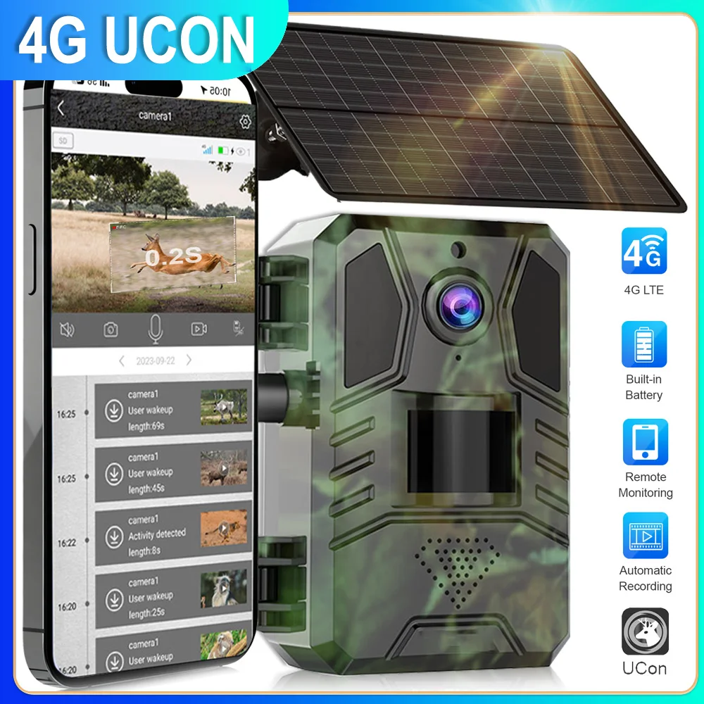 UCon جديد 2K البث المباشر كاميرا تعقب الحياة البرية 4G LTE كاميرا الصيد الشمسية في الهواء الطلق كاميرات تعقب الحركة المنشط للرؤية الليلية