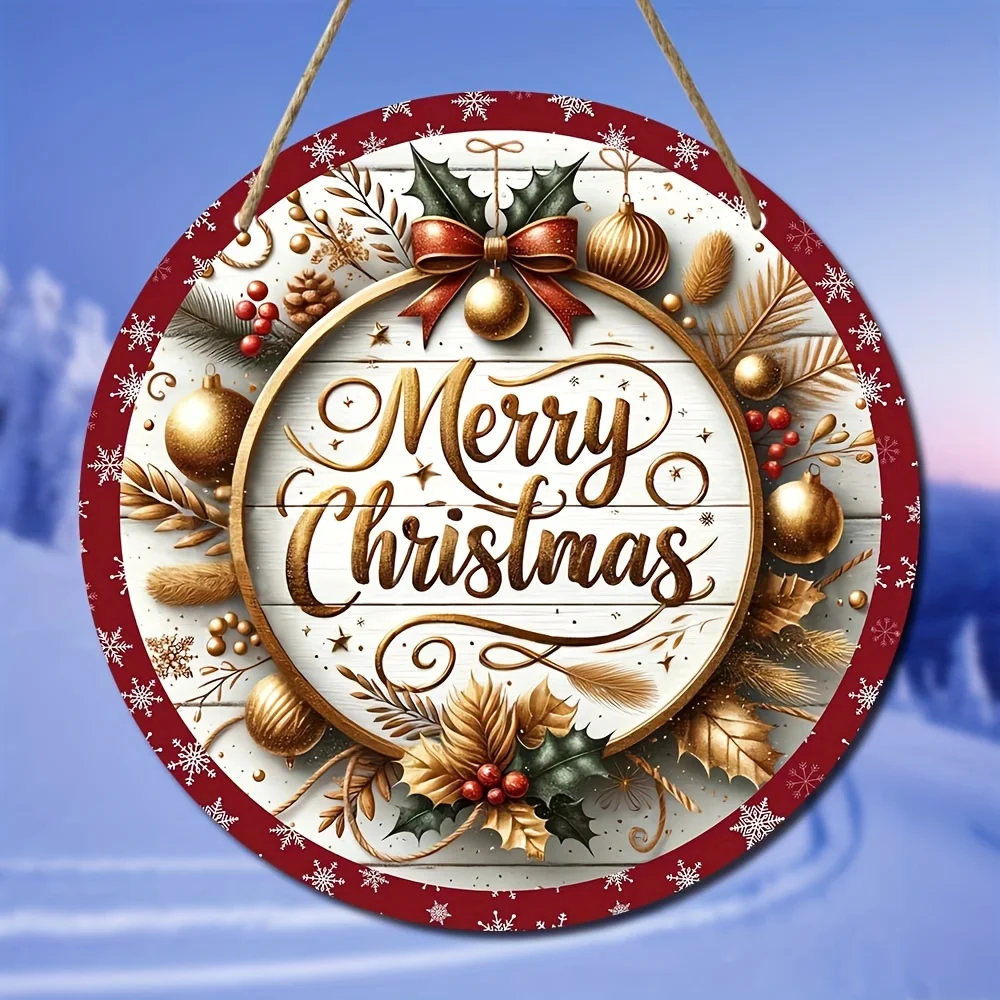 لافتة إكليل عيد الميلاد الخشبية الريفية المصنوعة يدويًا - ديكور مزرعة مقاوم للطقس، مناسبة للمنزل وشرفة الحديقة والعطلات