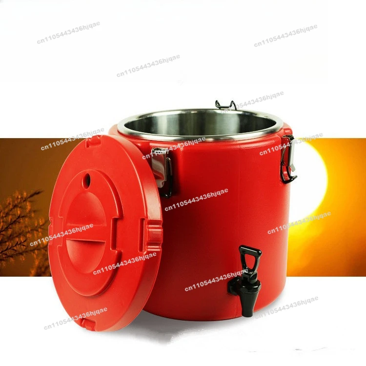 304 Stainless Steel Insulation Bucket Red Transport Bucket Plastic Insulated Soup