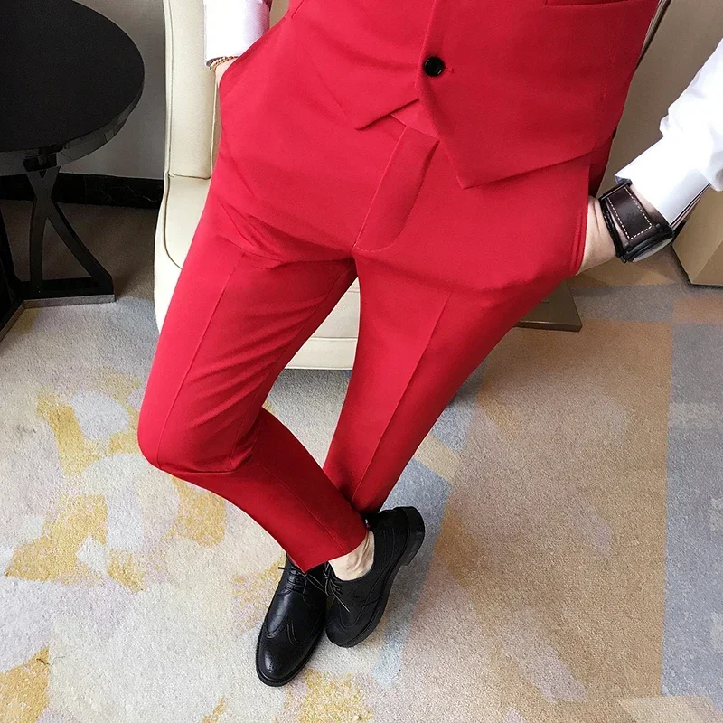 Fashion Boutique Solid Color Business Mens Formal Suit Pants Groom Wedding Dress Pants Slim Male Trousers