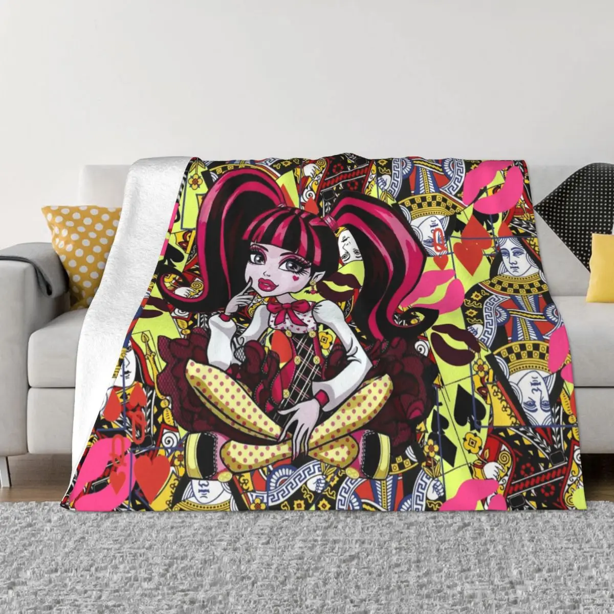 Kawaii Monster High Blanket Cover Draculaura Cartoon Fleece Throw Blankets Autumn/Winter Personalised Soft Warm Bedspreads