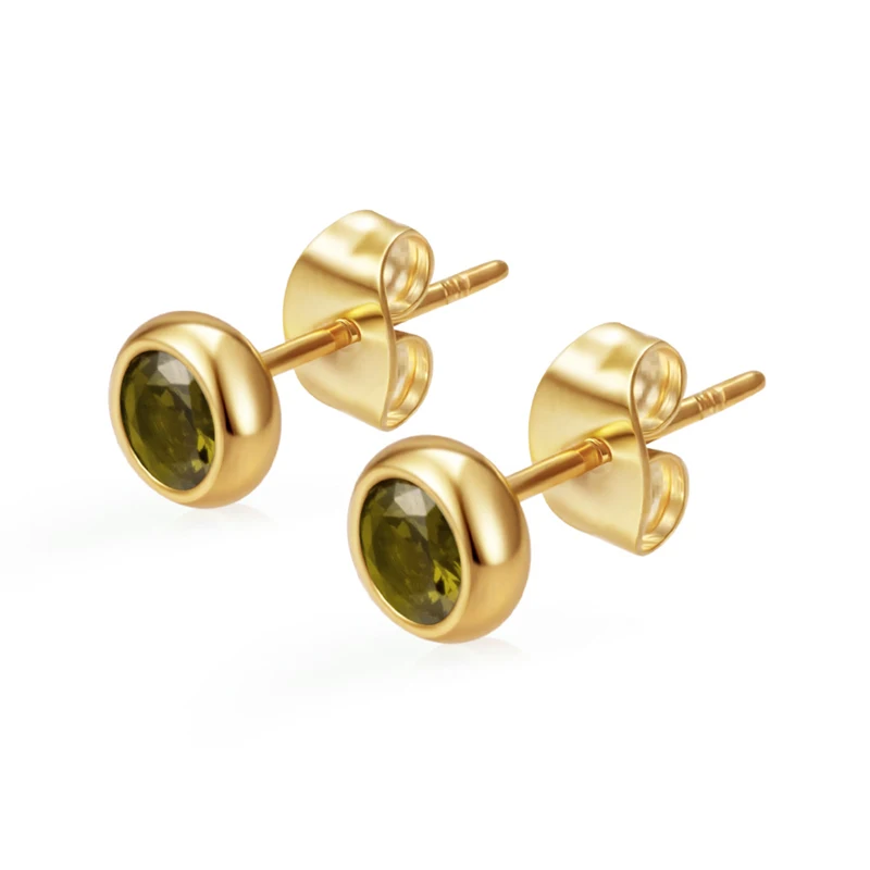 Klassische Edelstahl-Ohrstecker mit Zirkonia, runde Ohrstecker für Damen, Geburtsstein, goldfarben, kleine Huggie-Ohrringe, Alltagsschmuck für Frauen – Detail 13