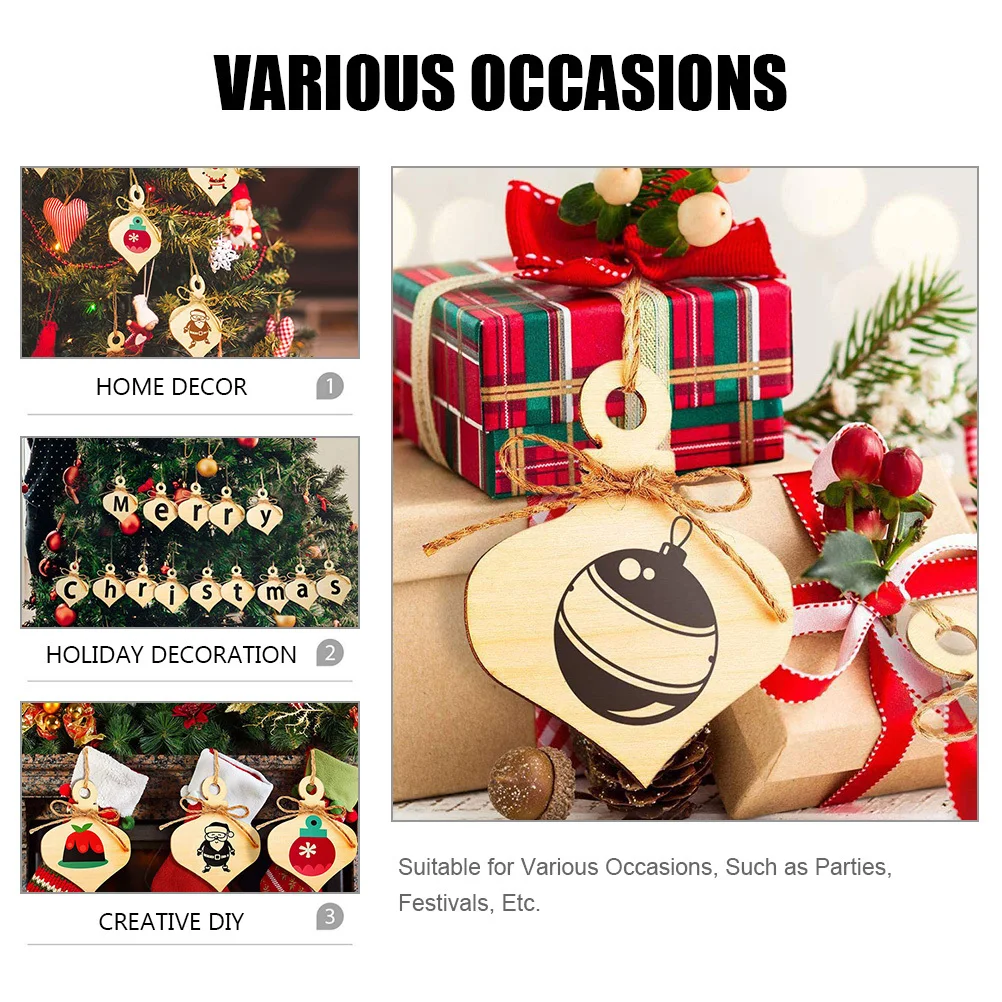 

20pcs Diy Wooden Slices Unfinished Natural Wood Cutouts For Crafts Pre-Drilled With Rope Christmas Party Supplies Wooden