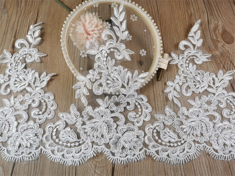 1 Yard 26cm wide Embroidery Ivory Fabric Flower Venise Venice Mesh Lace Trim Applique Sewing Craft for Wedding Dec.