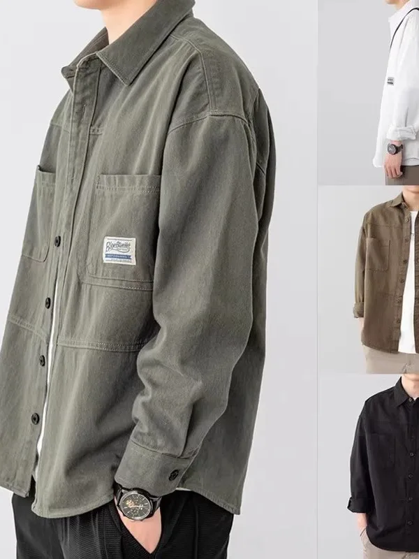 

Повседневная мужская рабочая одежда: модный однотонный универсальный кардиган свободного кроя с длинными рукавами и отложным воротником для весны и осени