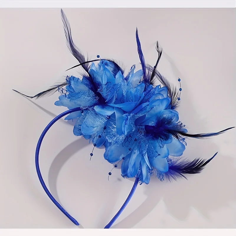 Opaska z kwiatami z piór Stylowe akcesoria do włosów na imprezę Halloween, tiara dla nowożeńców i kapelusz z fascynatorem dla kobiet Akcesoria do włosów kwiatowe