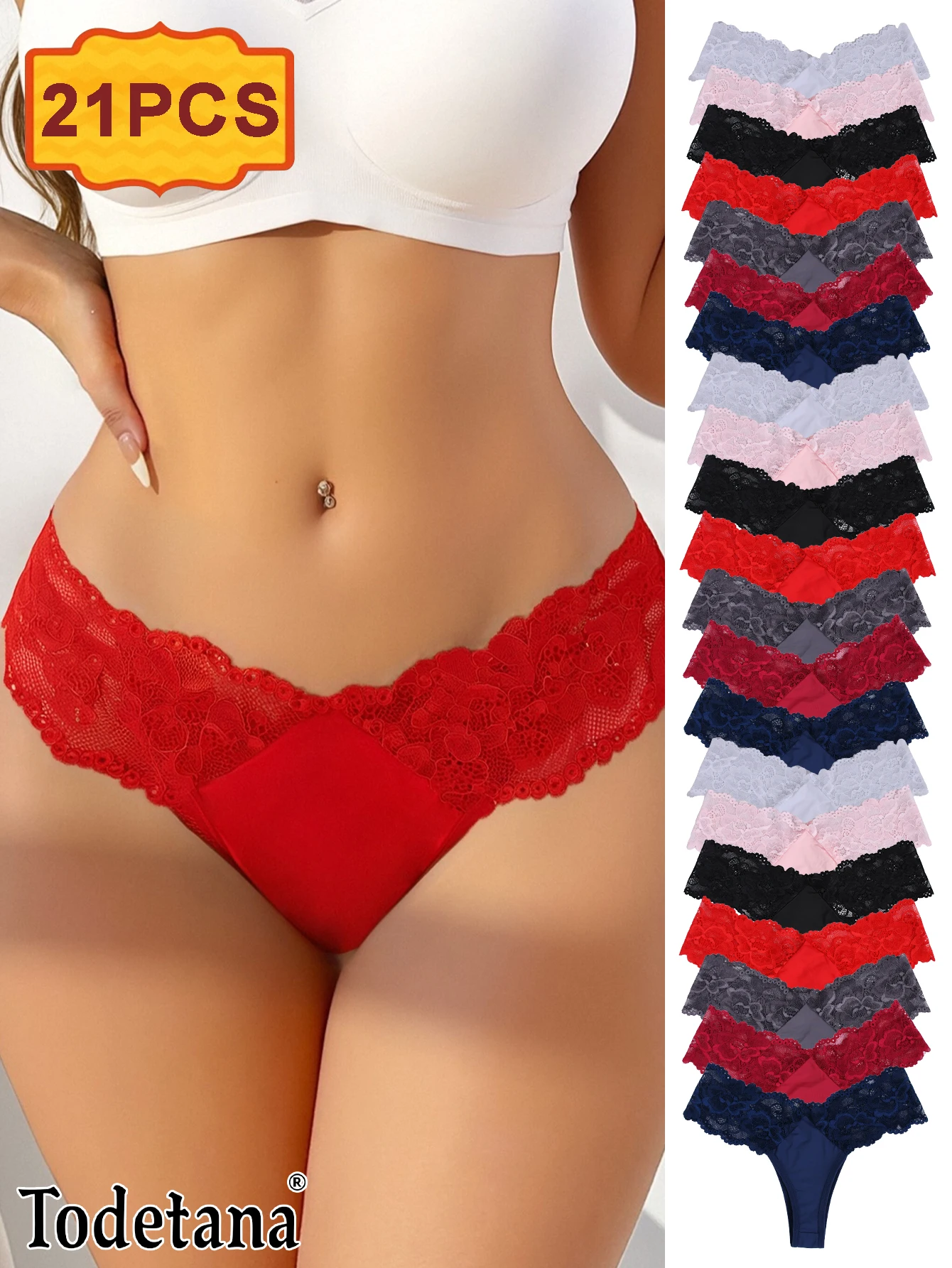 Conjunto multicolor de 7 a 21 Uds., venta al por mayor, Bikini con Tanga de Color de encaje para mujeres adultas, bragas sexis multicolores