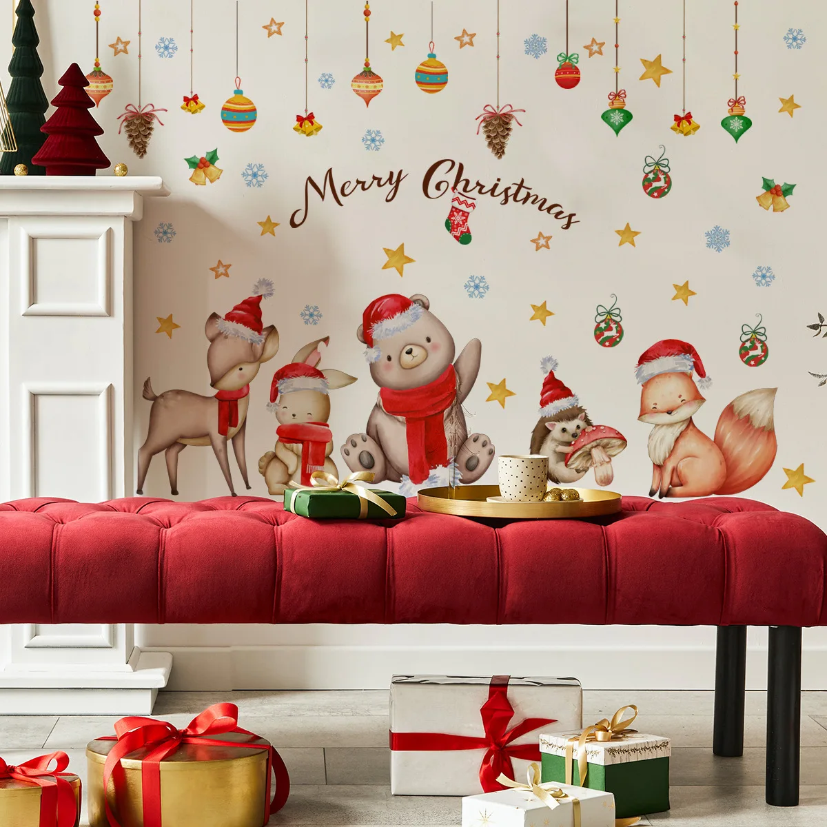 

2pcs Cartoon Animal Christmas Wall Stickers Star Snowflake Home Decoration Wall Stickers Christmas Festival Arrangement Ms7040