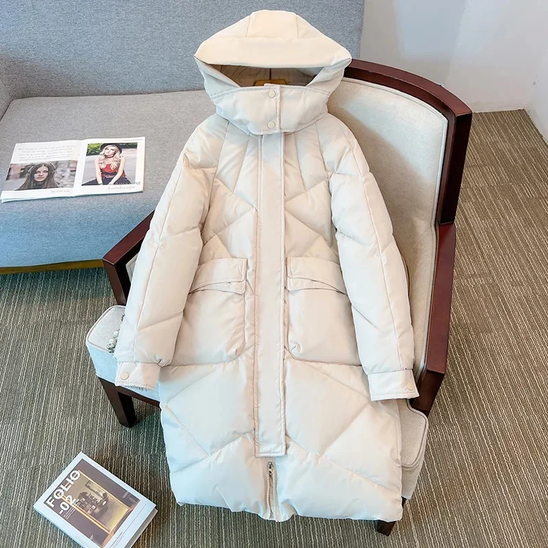 2023 New Women Down Cotton Jacket Female Loose Windproof Warm Overcoat Winter Fashion Casual Hooded Parka Snow Wear Long Outwear