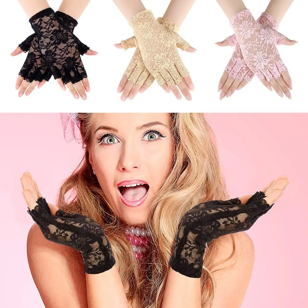 

Sexy Sunscreen Mitten Long Fingerless Lace Driving Gloves Dance Gloves Half Finger Fishnet Gloves Mesh Mitten Lace Gloves