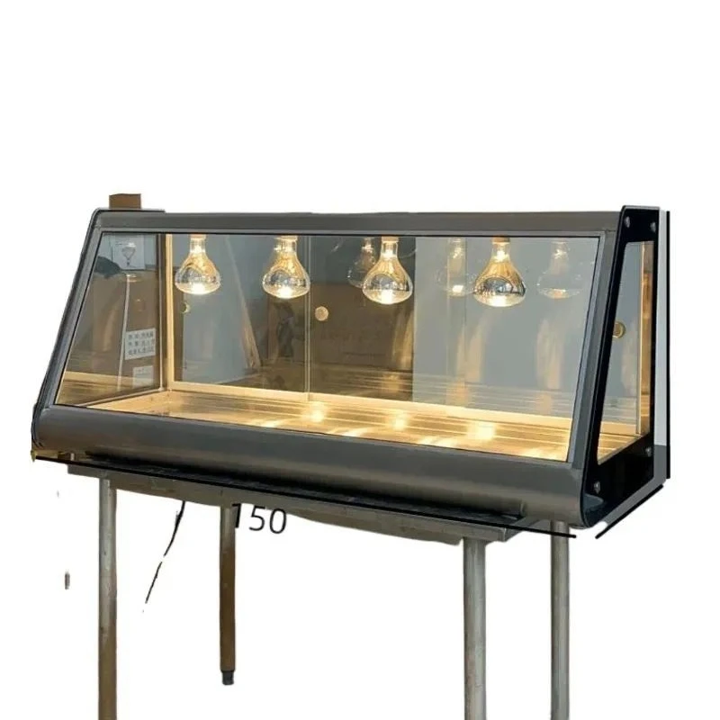 Curved Glass Food Heating Display Case with 3 Light Bulbs for Catering and Fast Food Services