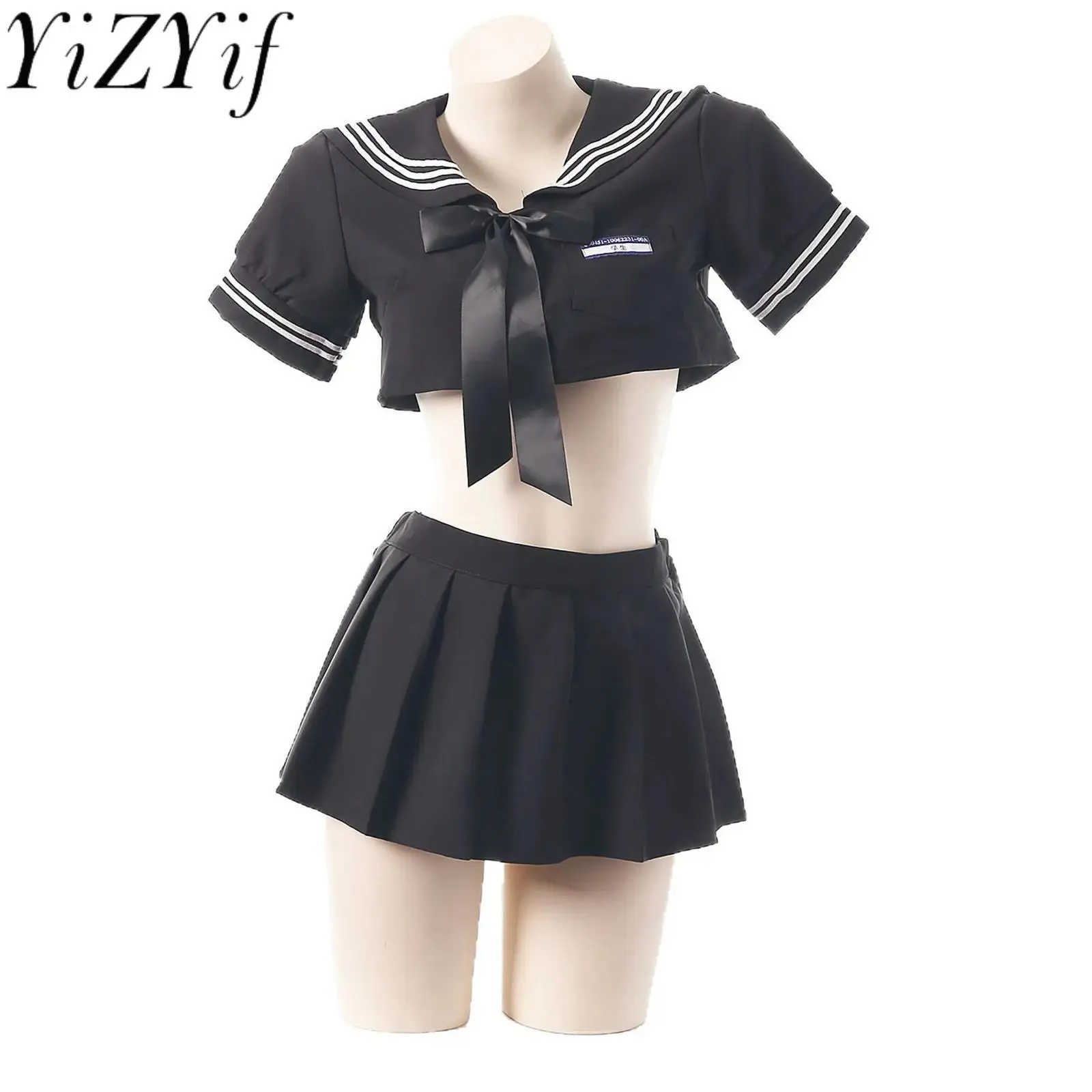 

Women JK Uniform Lingerie Student Role Play Set Crop Top with Cute Bow And Pleated Mini Skirt Schoolgirl for Anniversary Pajamas