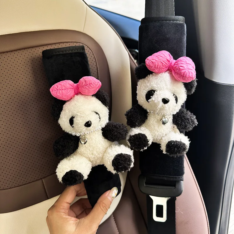 

New Cartoon Panda Car Seat Belt Shoulder Protector Cute Bear Doll Kids Car Decoration Animal Car Accessories Interior Woman