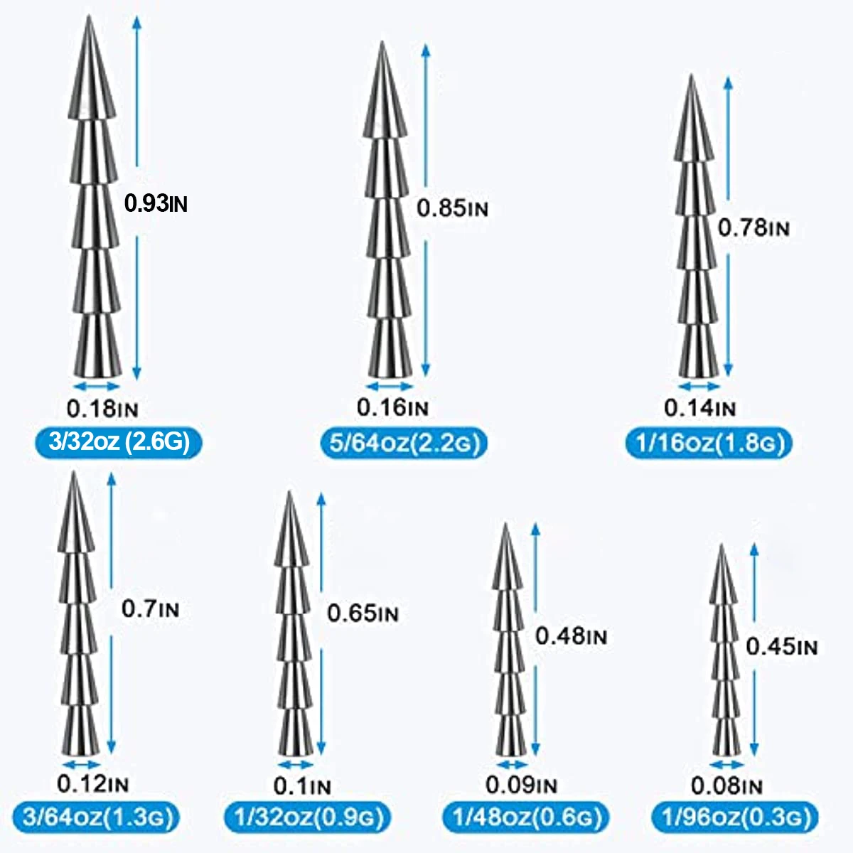 7PCS Tungsten Nail Weights for Bass Fishing Worm Nail Weights Sinkers Insert Fishing lure Weights Kit Neko Wacky Rig